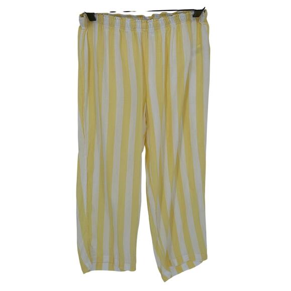 Cynthia Rowley Cropped Striped Wide Leg Pants Yellow White Beach Relaxed S - Picture 1 of 7